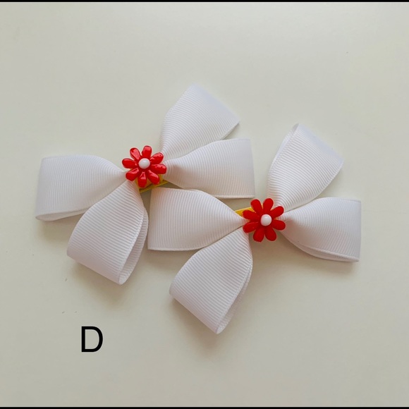 White Hair Bows Kids Grosgrain Finish Set of 2 - Picture 5 of 6